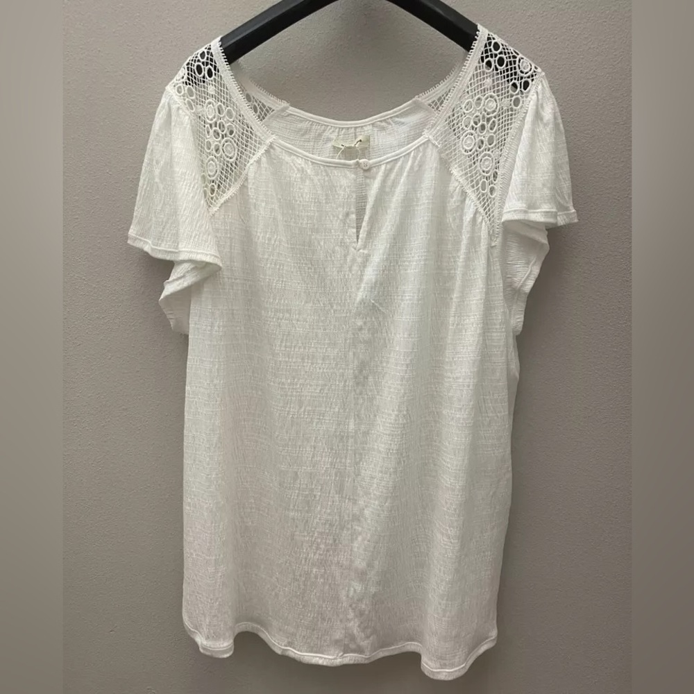 Max Studio White Short Sleeve Top Shirt Peasant Blouse Crochet Trim Plus Size 1x